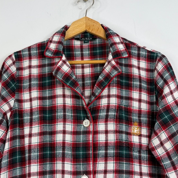 Lauren Ralph Lauren Nightshirt Womens Medium Red White Plaid Cotton Flannel PJs - Picture 3 of 11